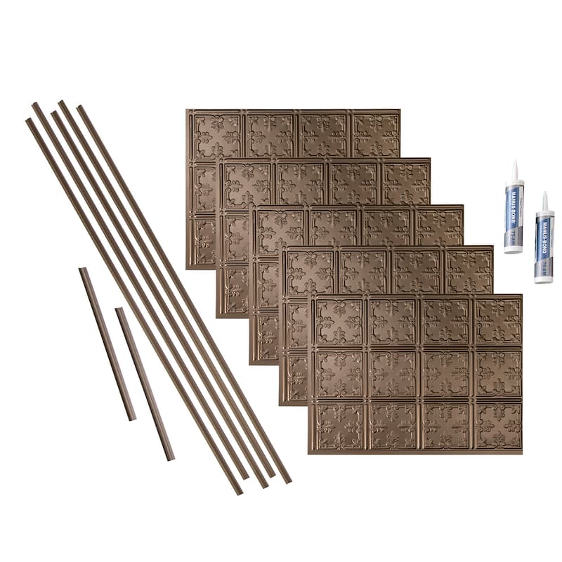 FASÄDE Traditional Style 10 Decorative Vinyl Backsplash Panel - 15 Sq Ft Kit - Argent Bronze
