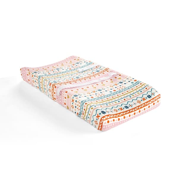 slide 2 of 5, Lush Decor Boho Metallic Hearts Soft & Plush Changing Pad Cover - 32" x 16" Pink/Orange
