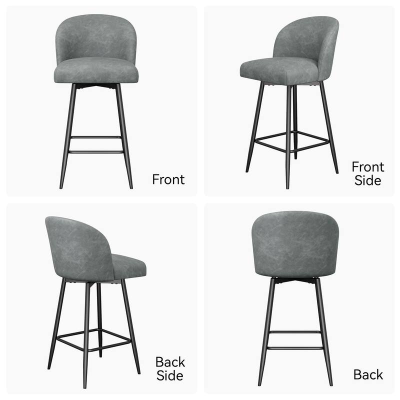 Counter Height Bar Stools Set of 2,360° Swivel Barstools with High Back and Metal Legs,26" Seat Height