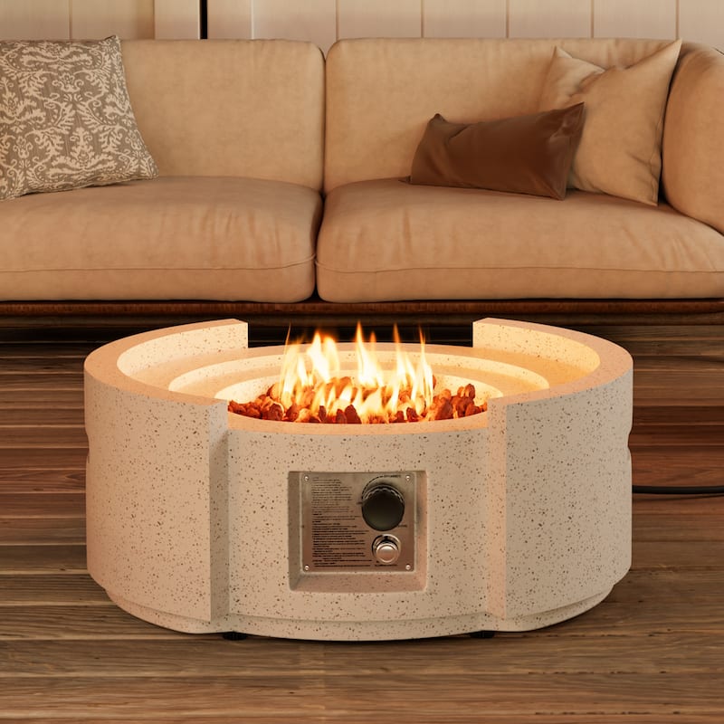 Semicircle Terrazzo Outdoor Firepit with Wind Guard - White