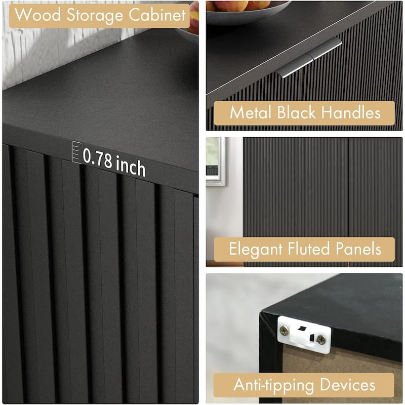 68" Mid Century Fluted TV Console Table Sideboard Cabinet with Cabinets Storage - 68inch