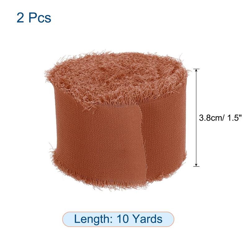 Chiffon Ribbon 1.5" x 10 Yard, Handmade Fringe Ribbon, 2pcs - Dark Brown
