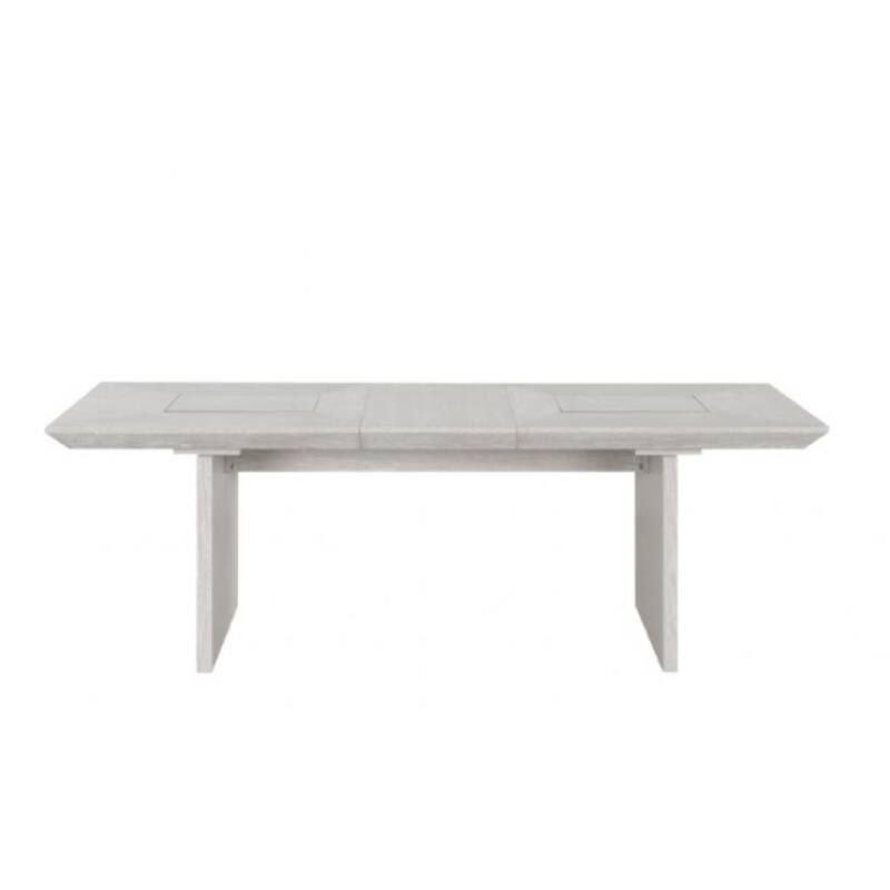 Diaz 72-90 Inch Extendable Dining Table, Glass and Light Gray Wood