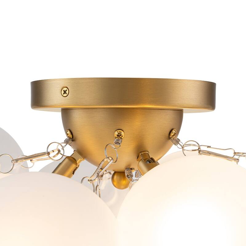 Modern 3-Light Milky Glass Globe Bubble Semi Flush Chandelier 18in