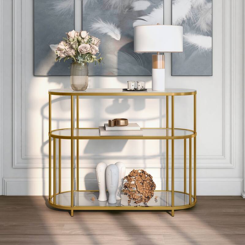 Kints Contemporary Gold 42-inch Glass Top 2-Shelf Sofa Table by Furniture of America