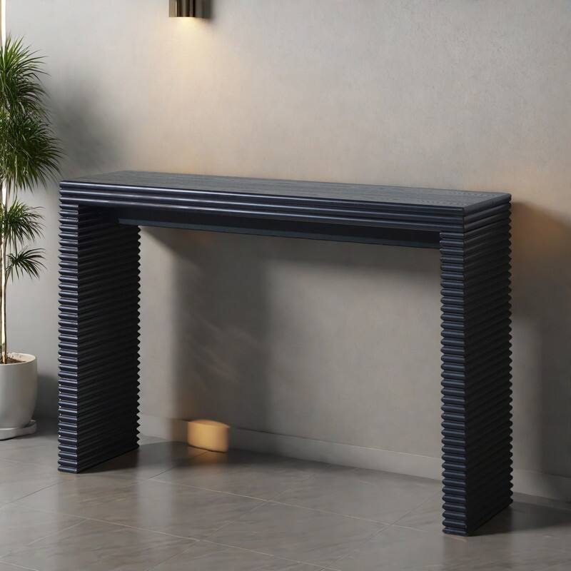 42.7" Wood Modern Console Table - Ribbed Leg Design & Wood Grain Top