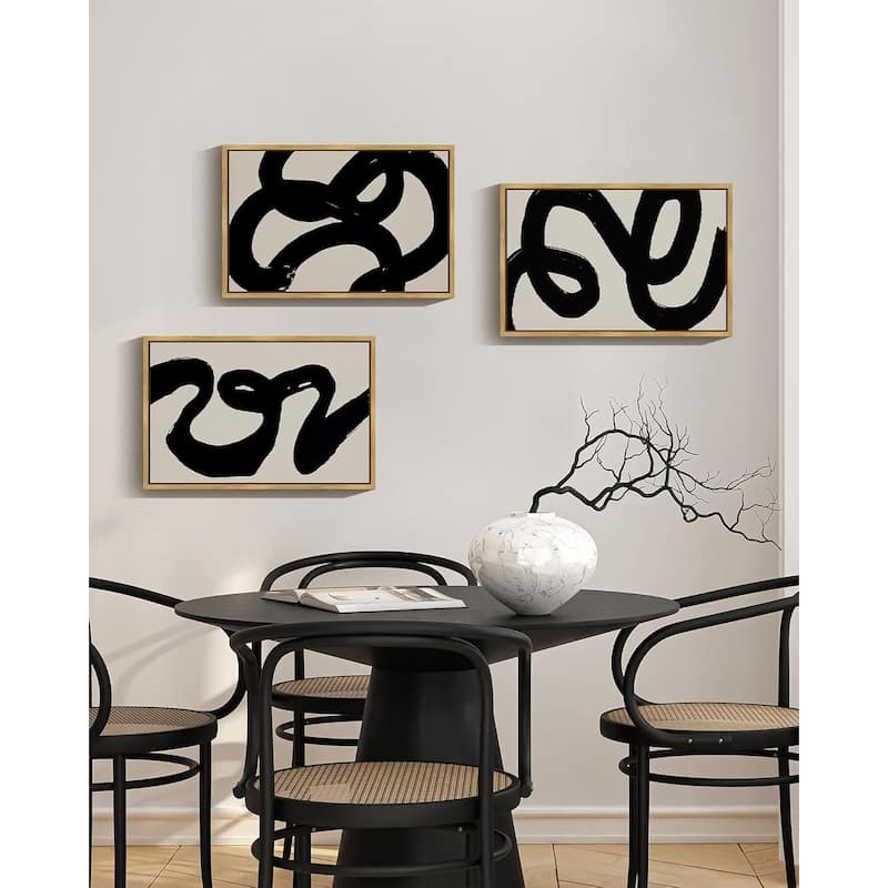 Black Abstract Wall Art Ink Wash Minimalist Lines