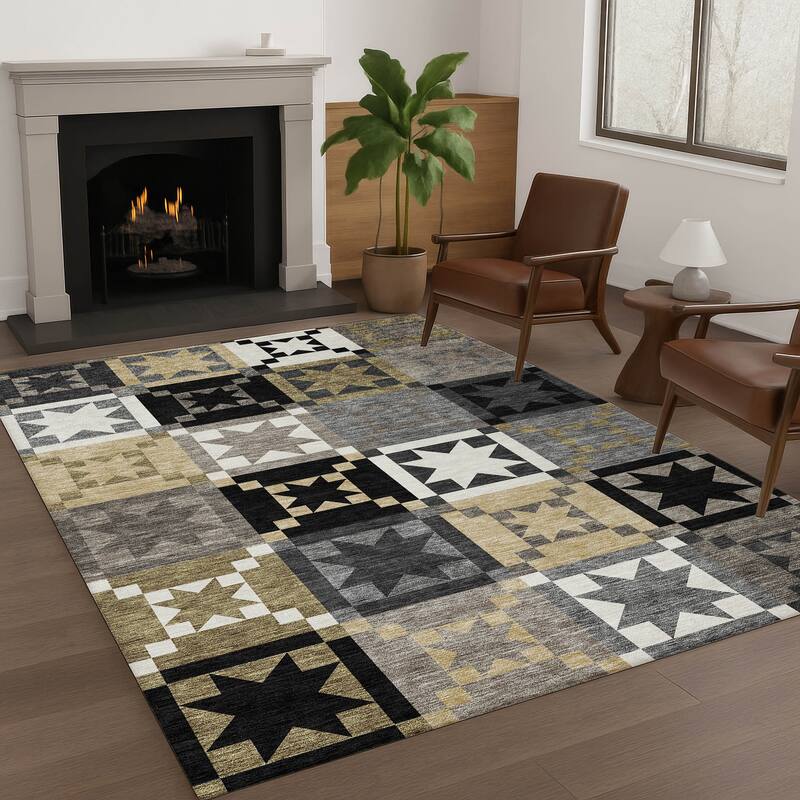 Machine Washable Indoor/ Outdoor Modern Newton Chantille Rug