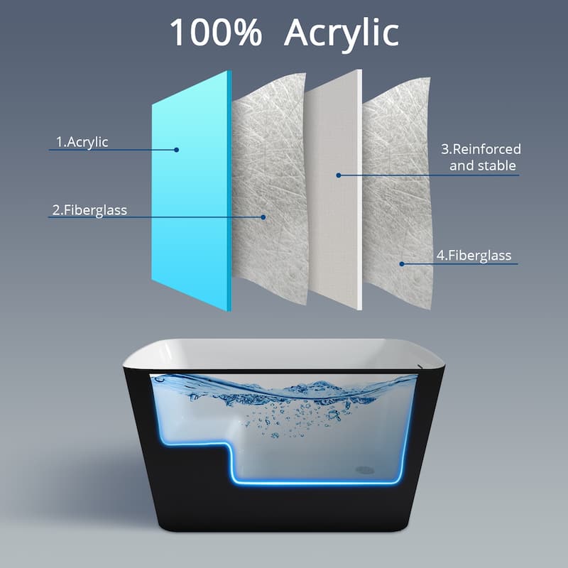 47" L x 27" W Freestanding Small Soaking Acrylic Bathtub with Built-in Seat