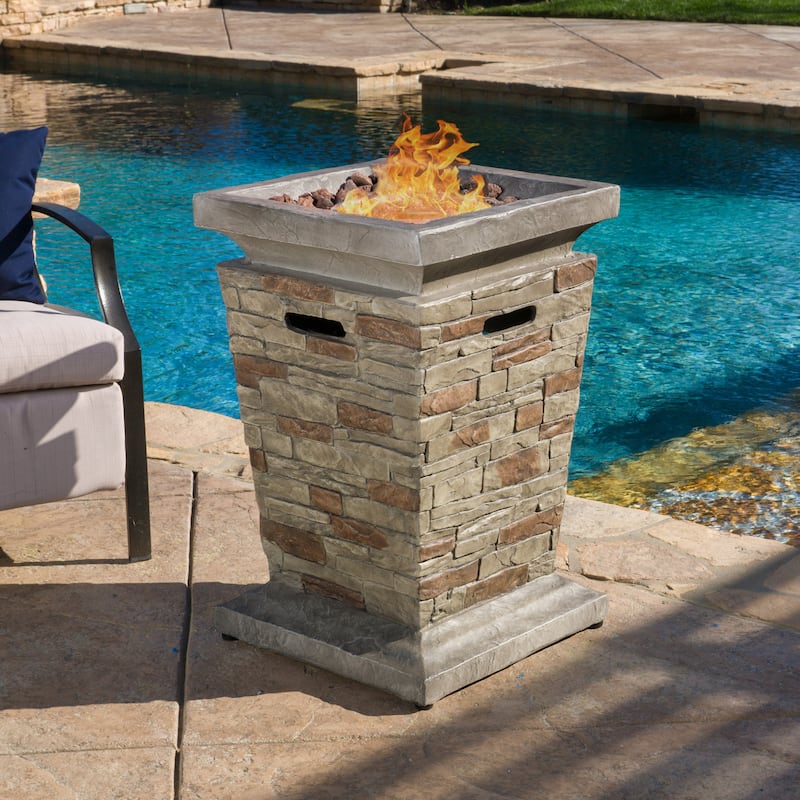 Laguna Outdoor 40,000 BTU Lightweight Concrete Fire Column by Christopher Knight Home - Brown