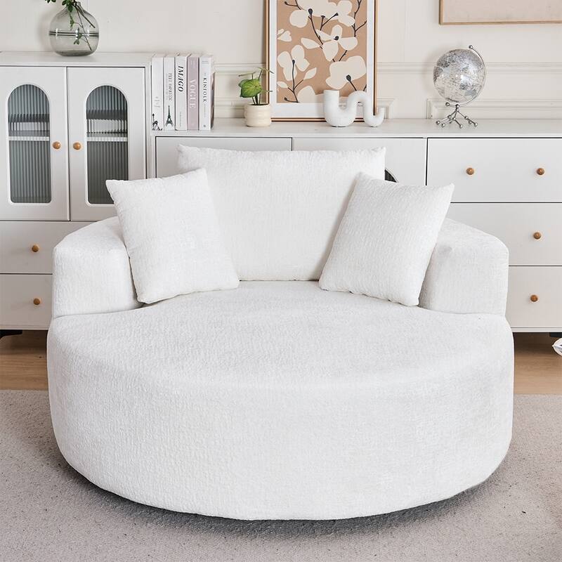 Oversized Swivel Accent Chair, Chenille Round Chairs Upholstered Swivel Chair, Single Sofa Armchair, Sleeper Chair
