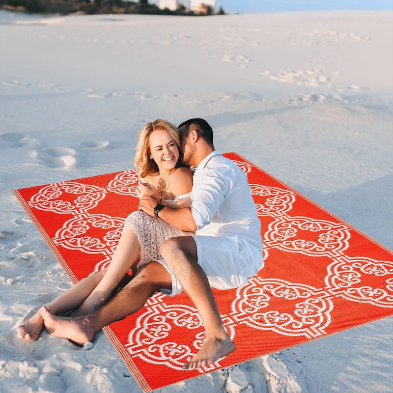 Playa Rug Outdoor Recycled Reversible Plastic Folded Mat/Rug Marrakesh Collection Lightweight & Weather, Water and UV Resistant