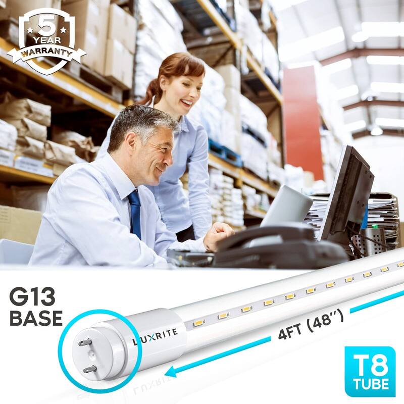 Luxrite 12-Pack 4FT T8 LED Tube Light Ballast and Ballast Bypass 13W=32W Single-End or Double-End Damp Rated UL Listed