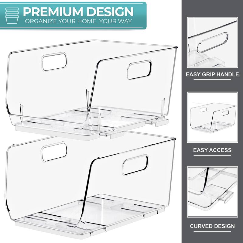 Sorbus Stackable Storage Bins Open Front Clear Acrylic Bins for Pantry Kitchen Clear Pantry Organizer Bins (Medium)