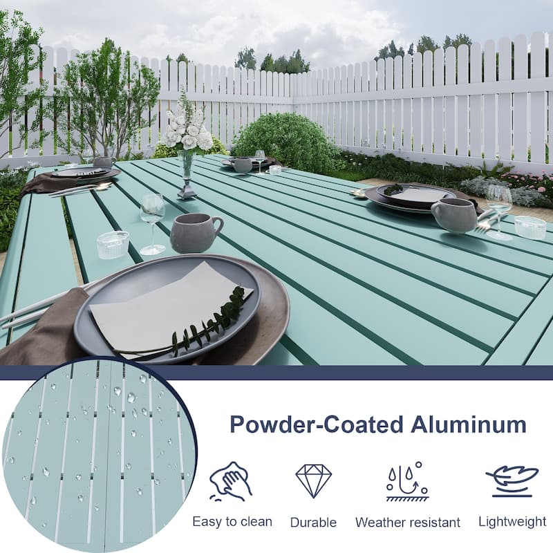 Aoodor 3-Piece Outdoor Patio Dining Set, Aluminum Furniture Set with 1 Rectangular Picnic Table and 2 Benches - N/A