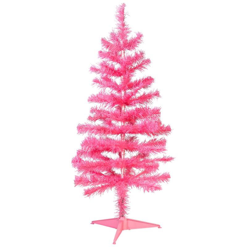 Artificial Tinsel Christmas Tree - 3' - Pink - Unlit - 3 Foot