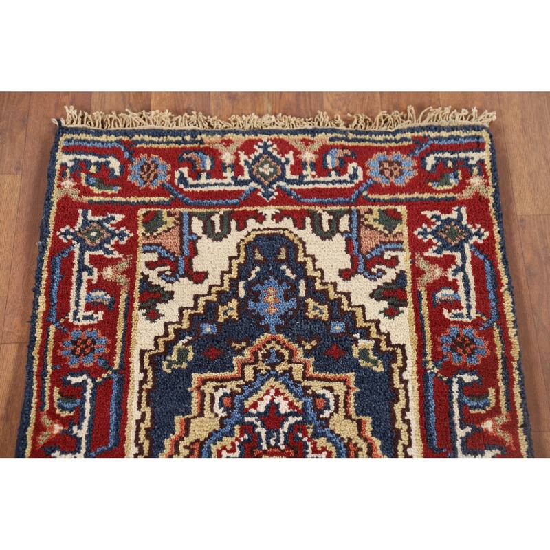Traditional Heriz Serapi Accent Rug Hand-Knotted Blue Wool Carpet - 2'0" x 3'0"
