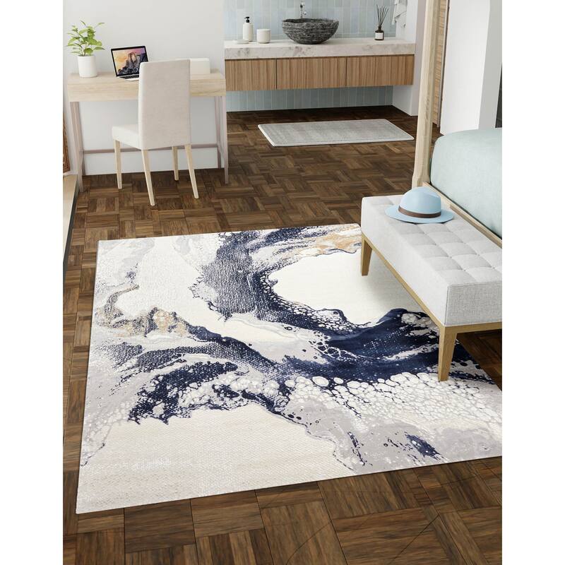 ECARPETGALLERY Machine Made Bloom Blue Area Rug