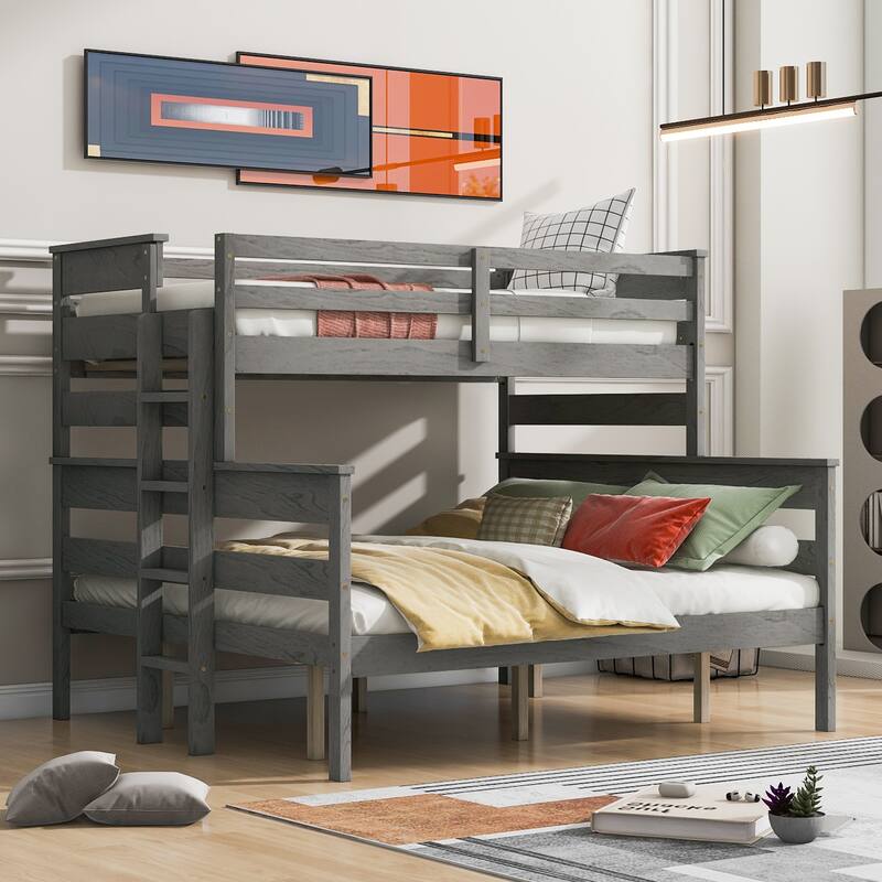Twin XL Over Queen Bunk Bed with Ladder, Space-Saving Design, White
