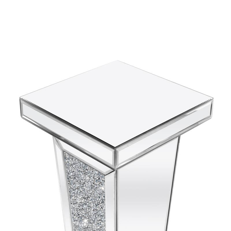 HomeRoots 35" Silver Mirrored Glass And Faux Crystals Pedestal Accent Table - 12.60 in. x 35.43 in. x 10.24 in.