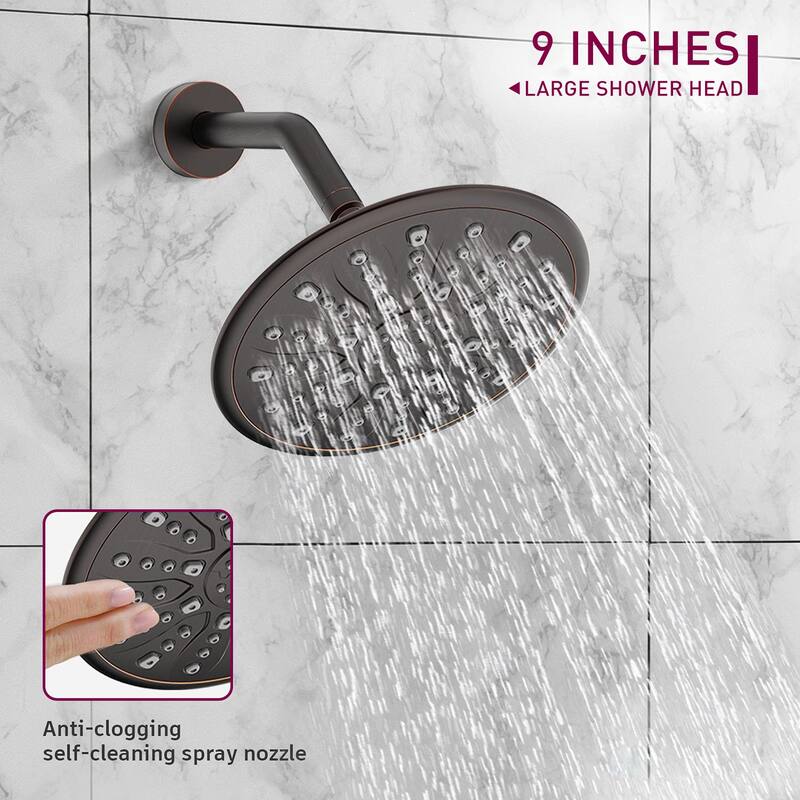 Proox 9 inch Single Handle Rainfall Round Shower Head Faucet W/ Wall Mounted Bathtub Spout