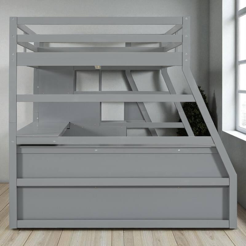 Twin/Full Loft Bed with 7 Drawers, 2 Shelves, and Built-in Desk for Bedroom Organization