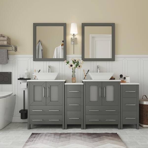 slide 2 of 31, Vanity Art 72" Double Sink Bathroom Vanity Set with Engineered Marble Top and Free Mirror Grey