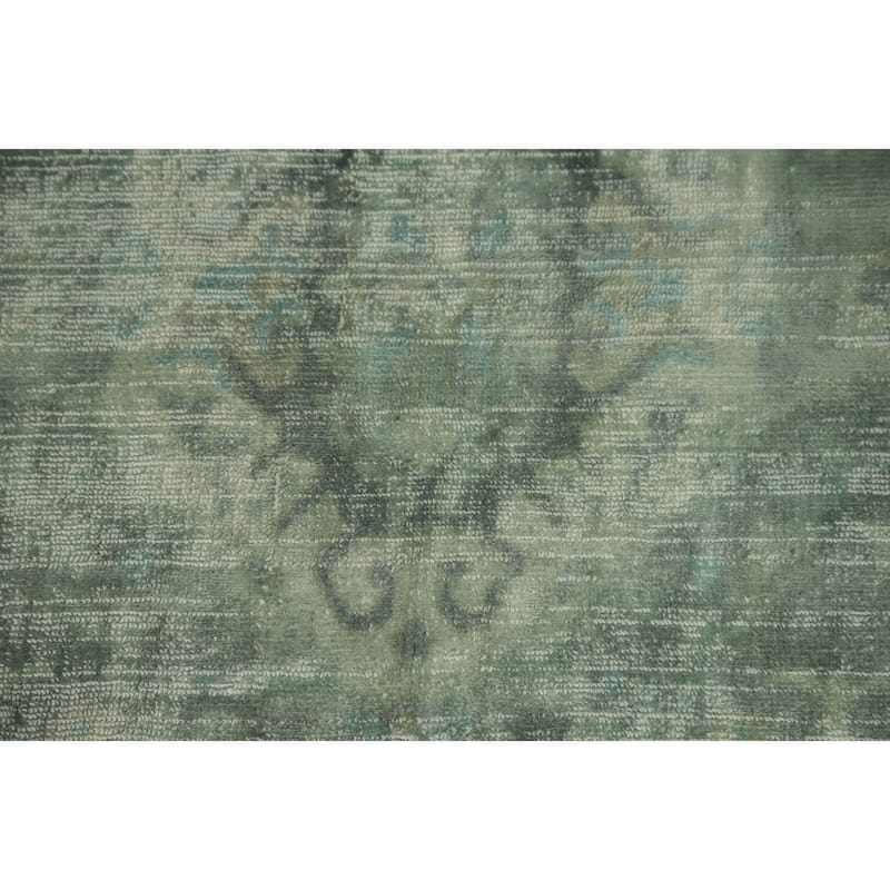 Hand-knotted Transitional Silk Carpet Green Oushak Rug Floral Oriental Area Rug - 8' 0'' X 4' 11''