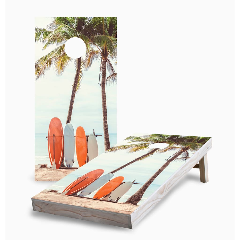 Surf Board Beach Corn Hole Board Set w Case & Lights