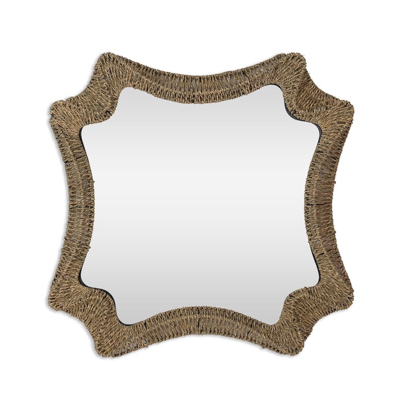HomeRoots 38" Brown Abstract Floating Rope Framed Accent Mirror - 36.50 in. x 38.00 in. x 2.00 in.