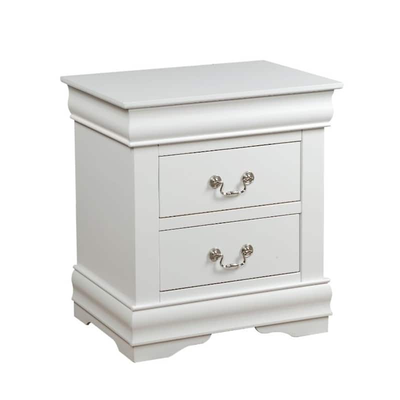 Classic White Finish Wooden Nightstand with 2 Drawers