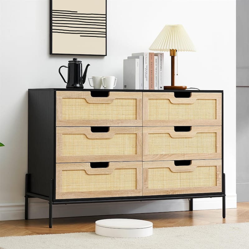 Bedroom Wide Dresser with 6 Drawers