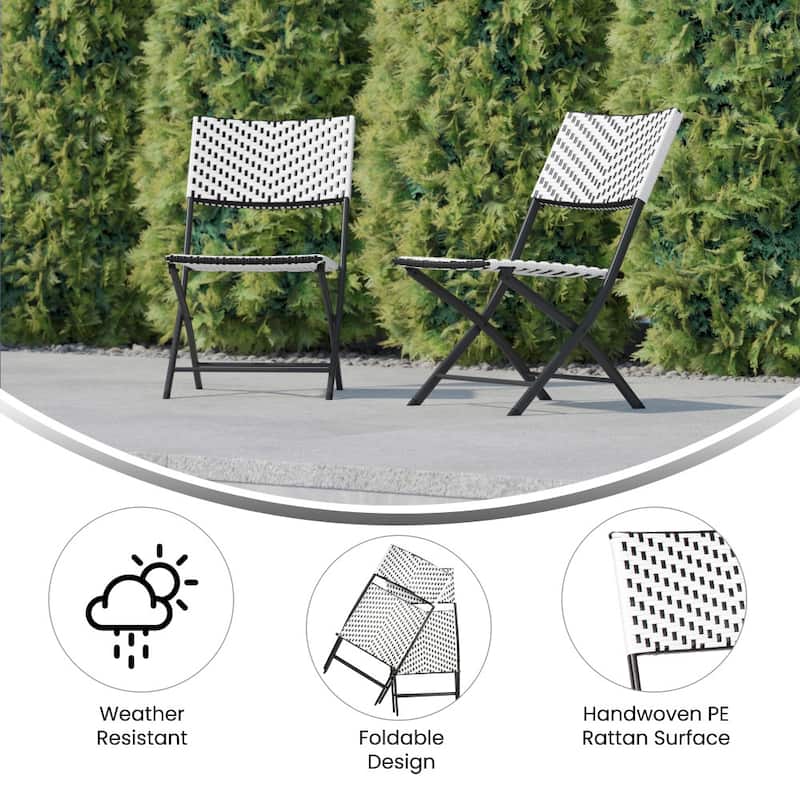 2PC Indoor/Outdoor PE Rattan Folding Bistro Chairs