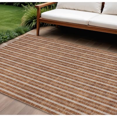 HomeRoots Striped Transitional Rectangle Outdoor Rug