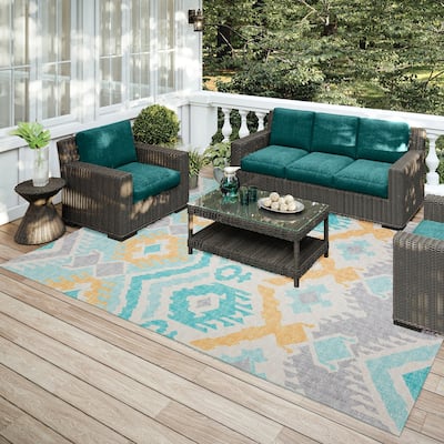 Indoor/ Outdoor Addison Yuma Southwest Ikat Washable Area Rug