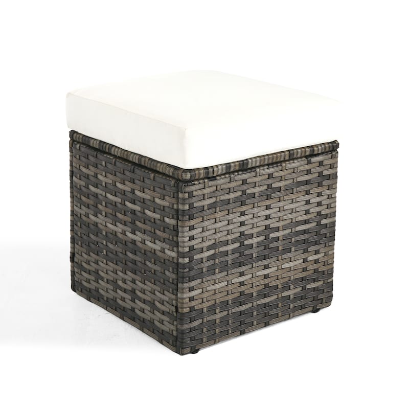 17.7" W Outdoor Rattan Patio Square Ottoman with Seat Cushion
