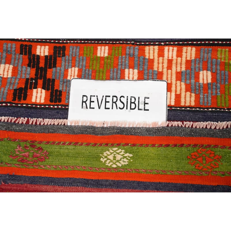 Hand Woven Oriental 100% Wool Carpet Southwestern Tribal Multi-Colored Kilim Area Rug - 10' 11'' X 5' 11''