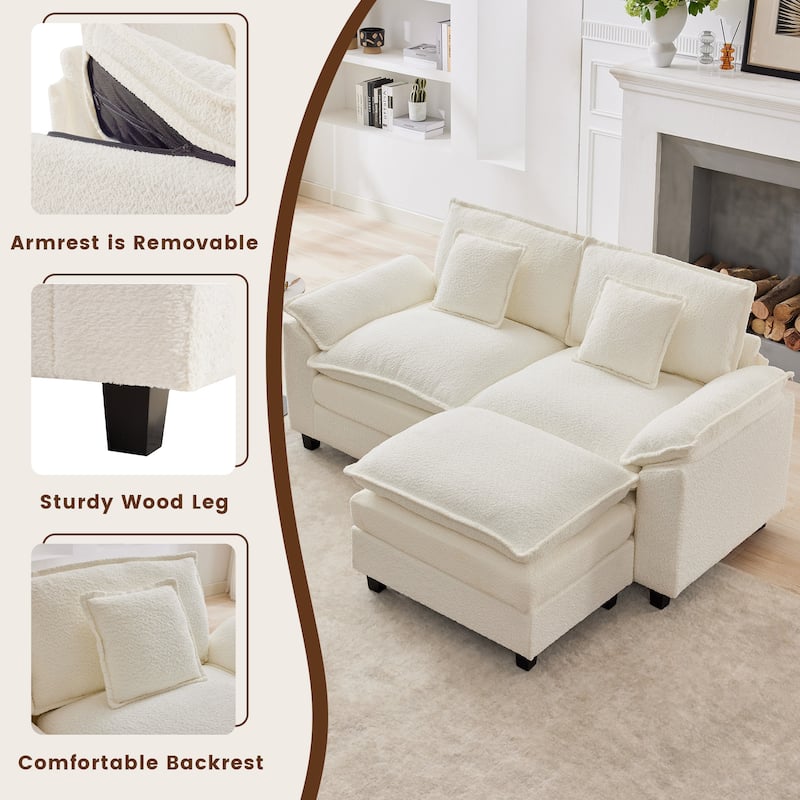 Modular Chenille Sectional Sofa with Ottomans, Deep Seat, Wide Padded Armrests, 2-Seat / 3-Seat / 4-Seat Options