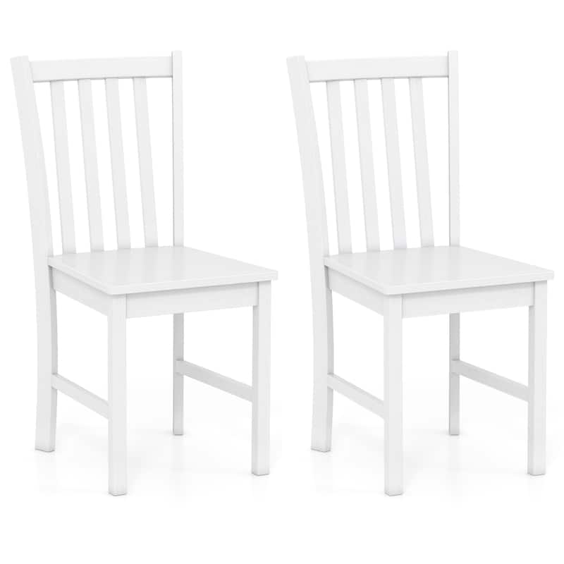 Set of 2 Wooden Dining Chairs with Slat Backrest and Solid Rubber Wood Frame Kitchen Chairs - 16" x 20" x 35" - White