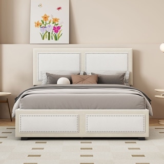 Elegant Design Queen Size Velvet Upholstered Platform Bed with 4 ...