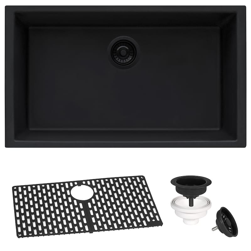 Ruvati 27 x 18 inch Granite Composite Undermount Single Bowl Kitchen Sink - Midnight Black - 27 x 18 - 27 x 18