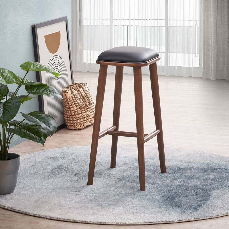 Westeros Mid-Century Vegan Leather Bar Stool in Black
