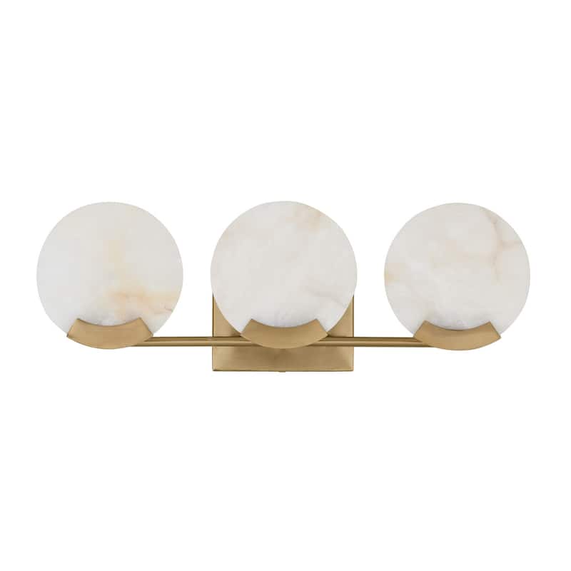 24" W x 7.5" H 3-Light Vanity in Aged Brass with Natural Alabaster Stone - 23.75"W x 8"H x 6"E