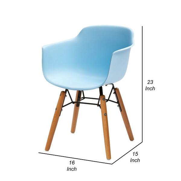 Lyna 16 Inch Kids Side Chair with Solid Back, Set of 4, Arms, Angled Wood Base, Blue