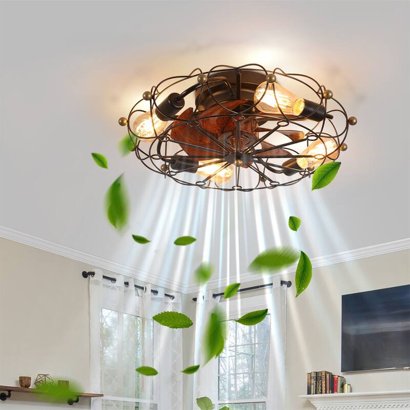 Caged Ceiling Fan with Lights Remote Control - Black
