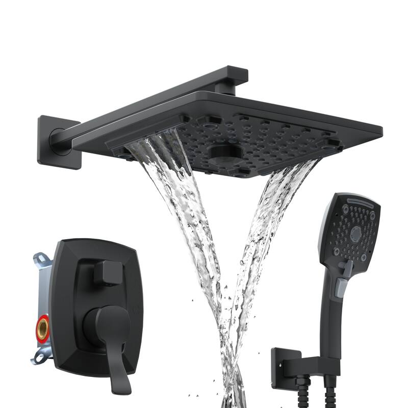 Shower Faucet Set with 10 in. Head Complete Shower System Matte Black - Black