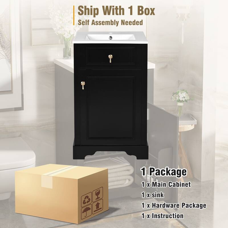 Small Space 20" Freestanding Bathroom Vanity with Ceramic Sink & Soft-Close Hinges