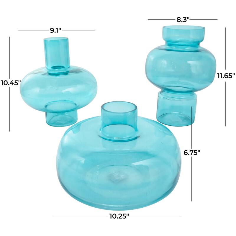 Blue, Green or Orange Glass Round Vase with Varying Shapes and Sizes (Set of 3)