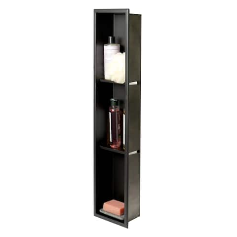 ALFI brand 8" x 36" Black Matte Stainless Steel Vertical Triple Shelf Bath Shower Niche