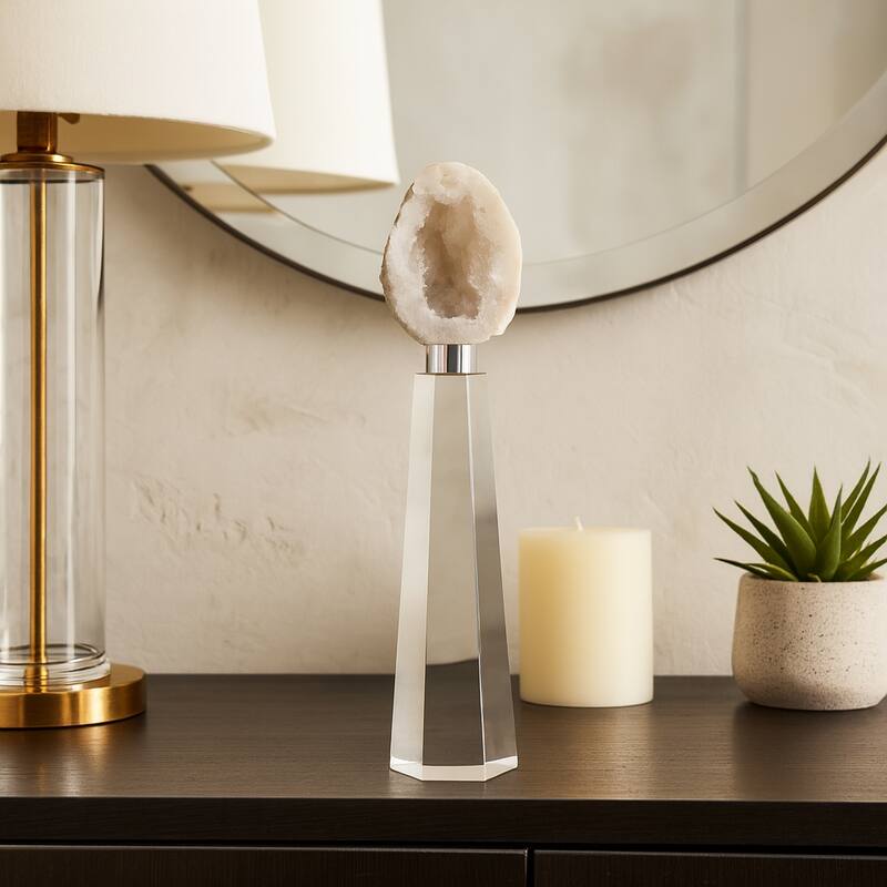 Crystal Stone Decorative Object Modern Geometric Glass Base Home Decor - 2.5" x 2.5" x 10.75"